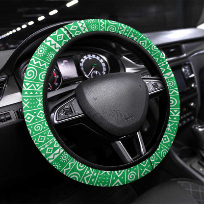Tanzania Wildlife Steering Wheel Cover - Tribal Print and Mount Kilimanjaro Safari Scene