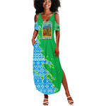 Tanzania Wildlife Summer Maxi Dress - Tribal Print and Mount Kilimanjaro Safari Scene