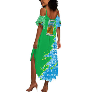 Tanzania Wildlife Summer Maxi Dress - Tribal Print and Mount Kilimanjaro Safari Scene