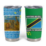 Tanzania Wildlife Tumbler Cup - Tribal Print and Mount Kilimanjaro Safari Scene