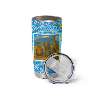 Tanzania Wildlife Tumbler Cup - Tribal Print and Mount Kilimanjaro Safari Scene