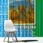 Tanzania Wildlife Window Curtain - Tribal Print and Mount Kilimanjaro Safari Scene