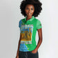 Tanzania Wildlife Women Polo Shirt - Tribal Print and Mount Kilimanjaro Safari Scene