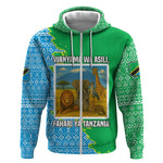 Tanzania Wildlife Zip Hoodie - Tribal Print and Mount Kilimanjaro Safari Scene