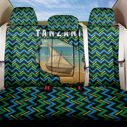 Tanzania Coastal Life Back Car Seat Cover - Swahili Dhow Boat and Tribal Pattern