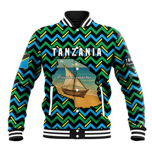 Tanzania Coastal Life Baseball Jacket - Swahili Dhow Boat and Tribal Pattern