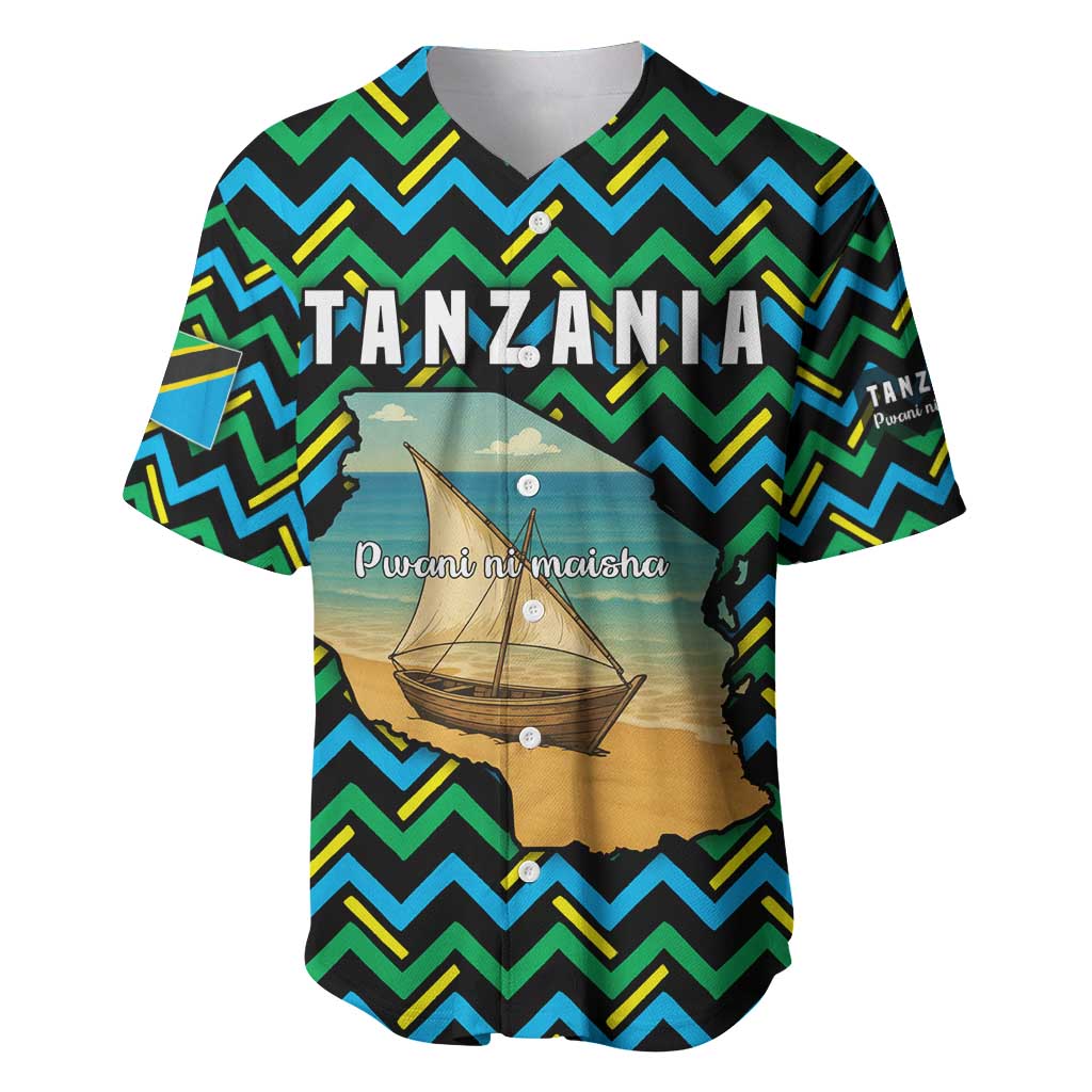 Tanzania Coastal Life Baseball Jersey - Swahili Dhow Boat and Tribal Pattern