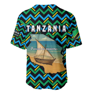 Tanzania Coastal Life Baseball Jersey - Swahili Dhow Boat and Tribal Pattern