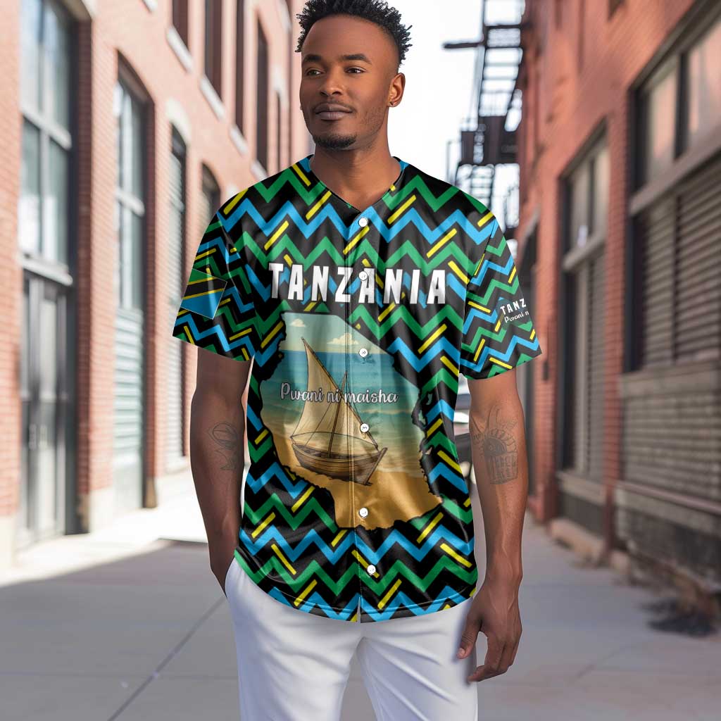 Tanzania Coastal Life Baseball Jersey - Swahili Dhow Boat and Tribal Pattern