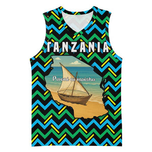 Tanzania Coastal Life Basketball Jersey - Swahili Dhow Boat and Tribal Pattern - African Pride