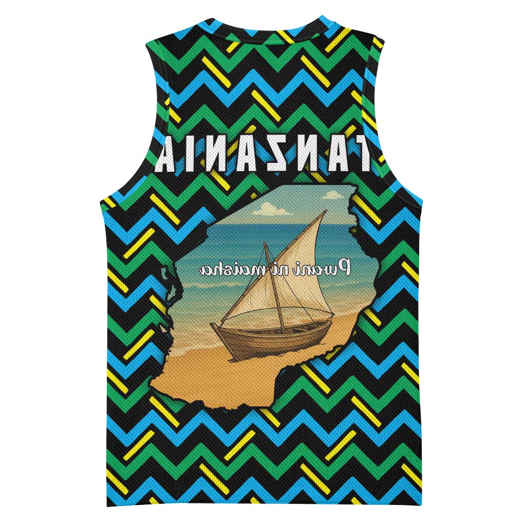 Tanzania Coastal Life Basketball Jersey - Swahili Dhow Boat and Tribal Pattern - African Pride