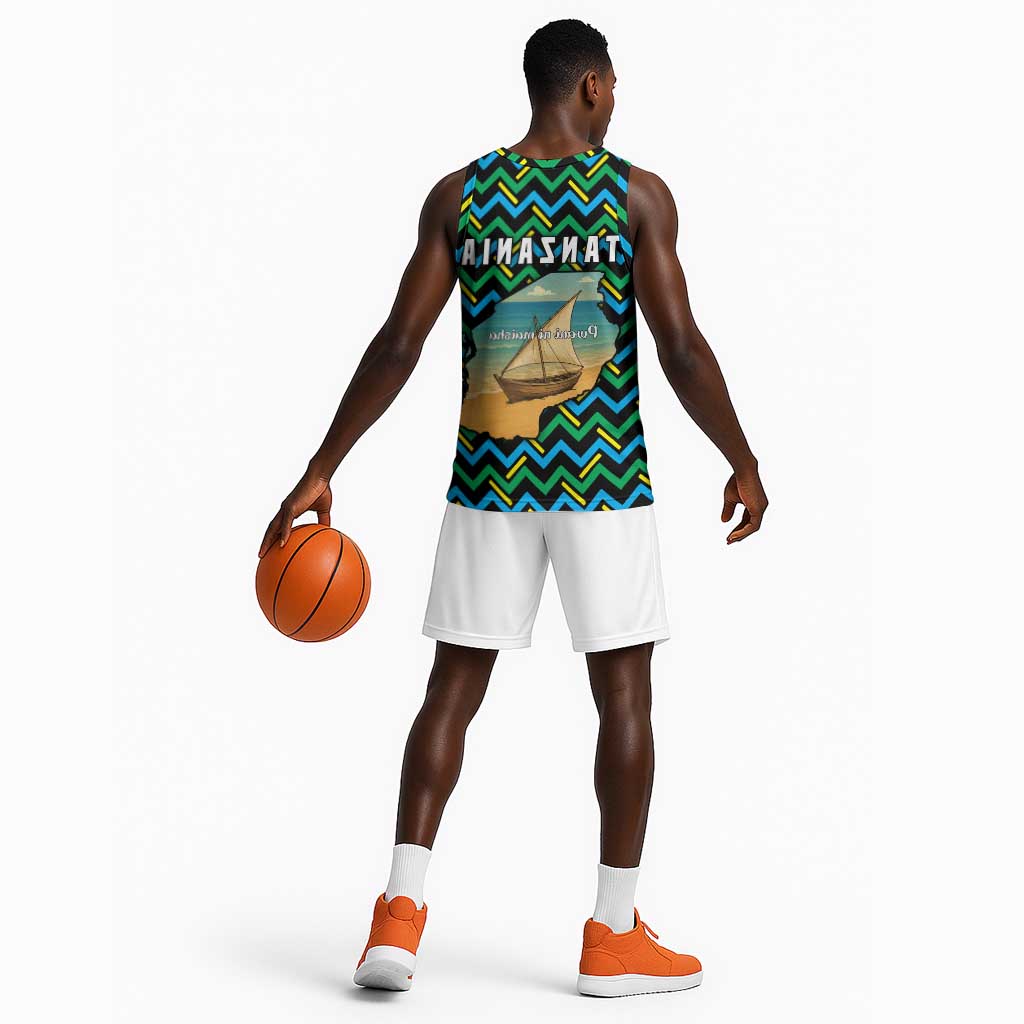 Tanzania Coastal Life Basketball Jersey - Swahili Dhow Boat and Tribal Pattern - African Pride