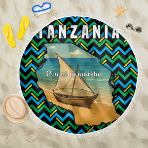 Tanzania Coastal Life Beach Blanket - Swahili Dhow Boat and Tribal Pattern