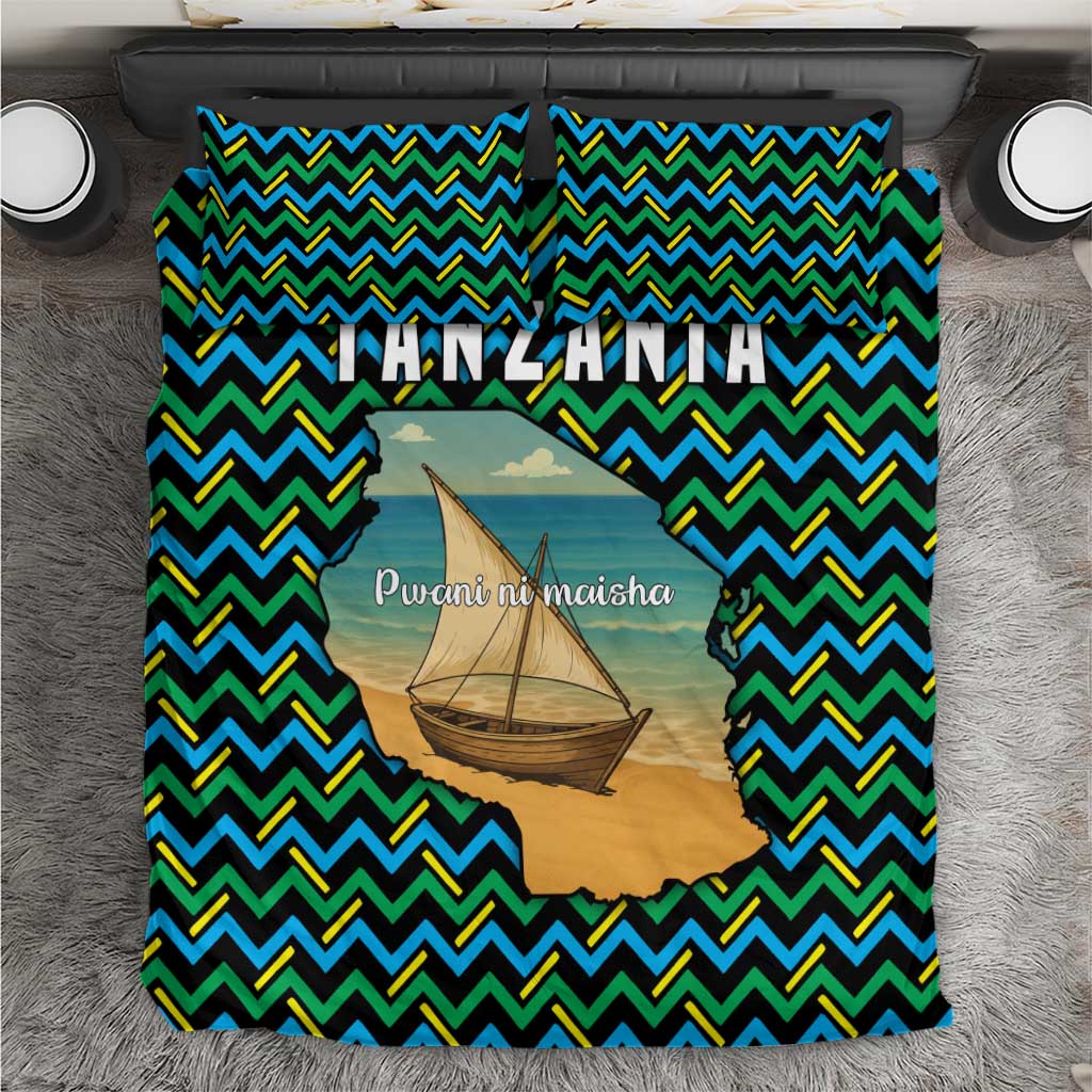 Tanzania Coastal Life Bedding Set - Swahili Dhow Boat and Tribal Pattern