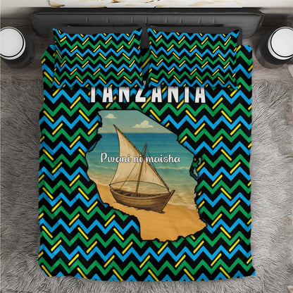 Tanzania Coastal Life Bedding Set - Swahili Dhow Boat and Tribal Pattern