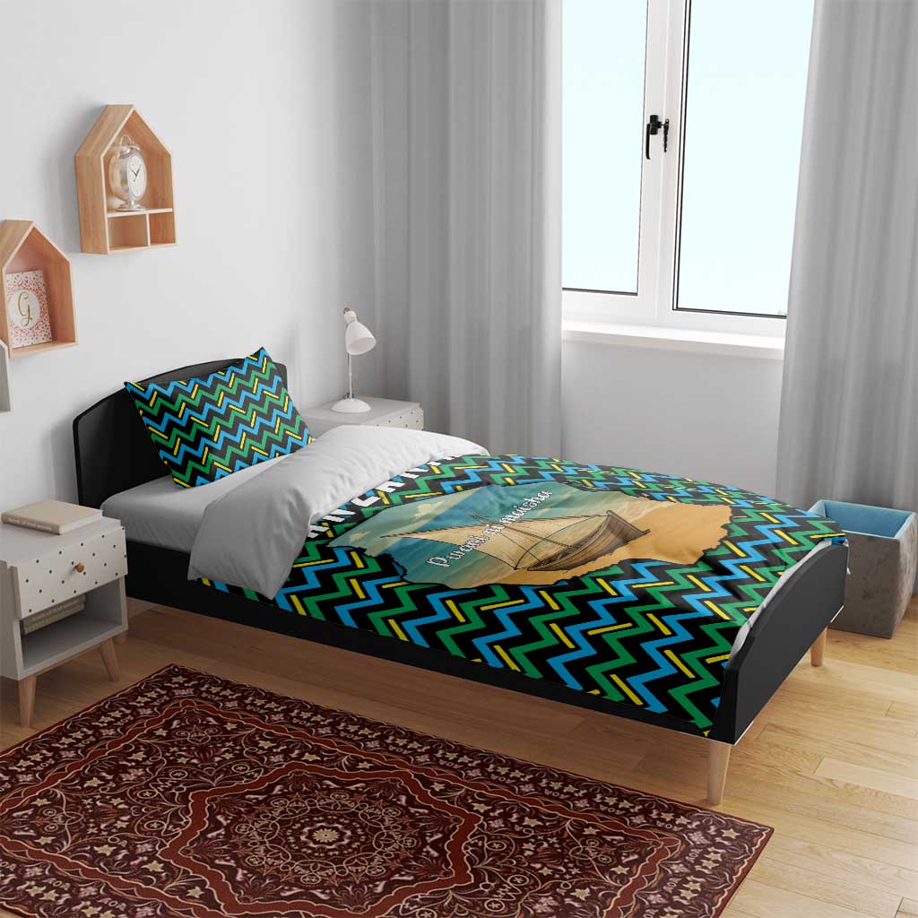Tanzania Coastal Life Bedding Set - Swahili Dhow Boat and Tribal Pattern