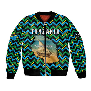 Tanzania Coastal Life Bomber Jacket - Swahili Dhow Boat and Tribal Pattern