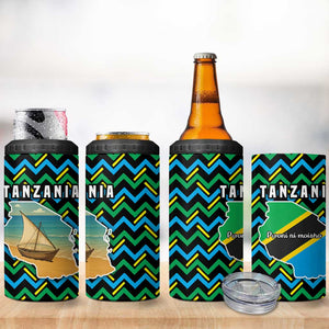 Tanzania Coastal Life 4 in 1 Can Cooler Tumbler - Swahili Dhow Boat and Tribal Pattern