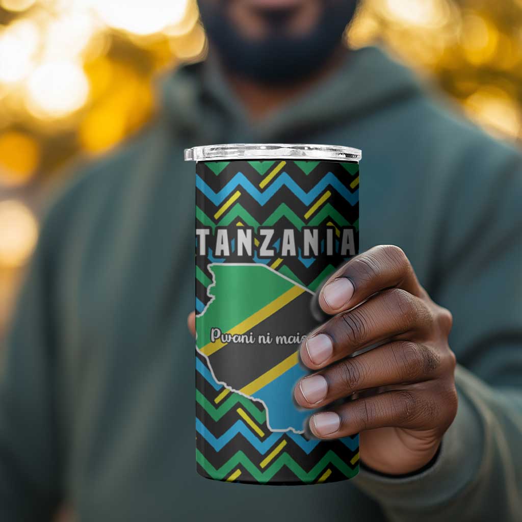 Tanzania Coastal Life 4 in 1 Can Cooler Tumbler - Swahili Dhow Boat and Tribal Pattern