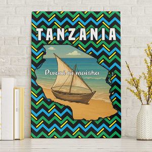 Tanzania Coastal Life Canvas Wall Art - Swahili Dhow Boat and Tribal Pattern