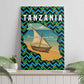 Tanzania Coastal Life Canvas Wall Art - Swahili Dhow Boat and Tribal Pattern
