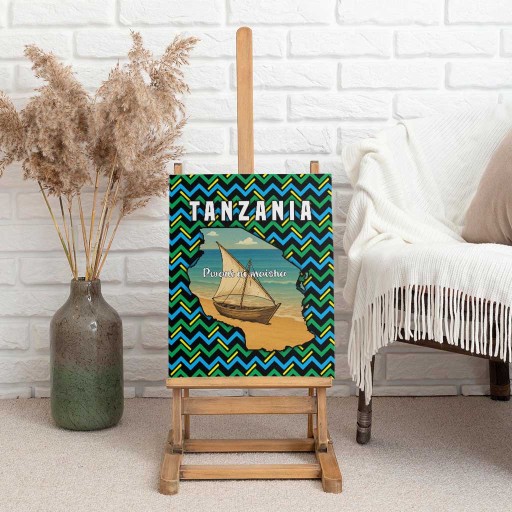 Tanzania Coastal Life Canvas Wall Art - Swahili Dhow Boat and Tribal Pattern