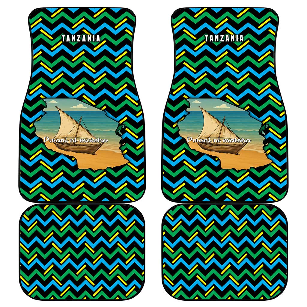 Tanzania Coastal Life Car Mats - Swahili Dhow Boat and Tribal Pattern