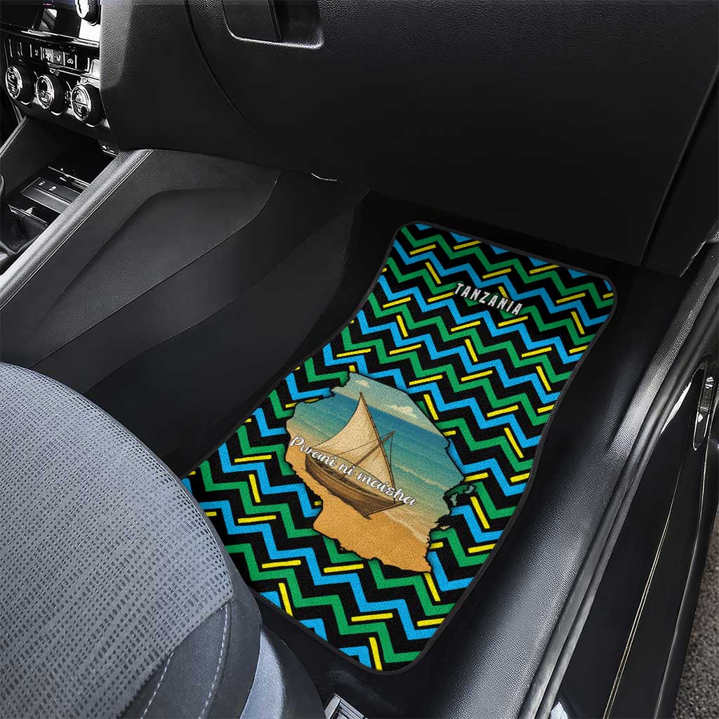 Tanzania Coastal Life Car Mats - Swahili Dhow Boat and Tribal Pattern