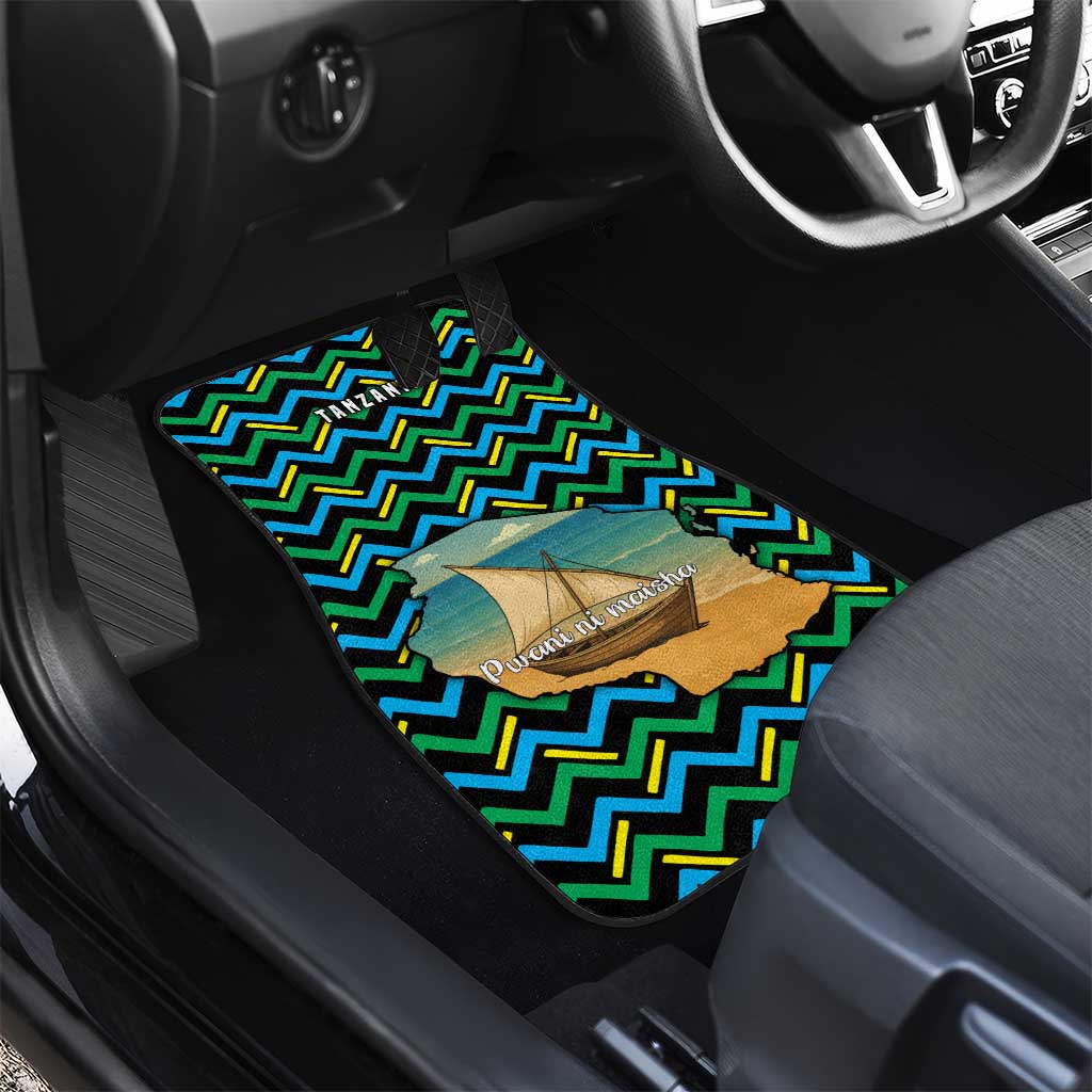 Tanzania Coastal Life Car Mats - Swahili Dhow Boat and Tribal Pattern