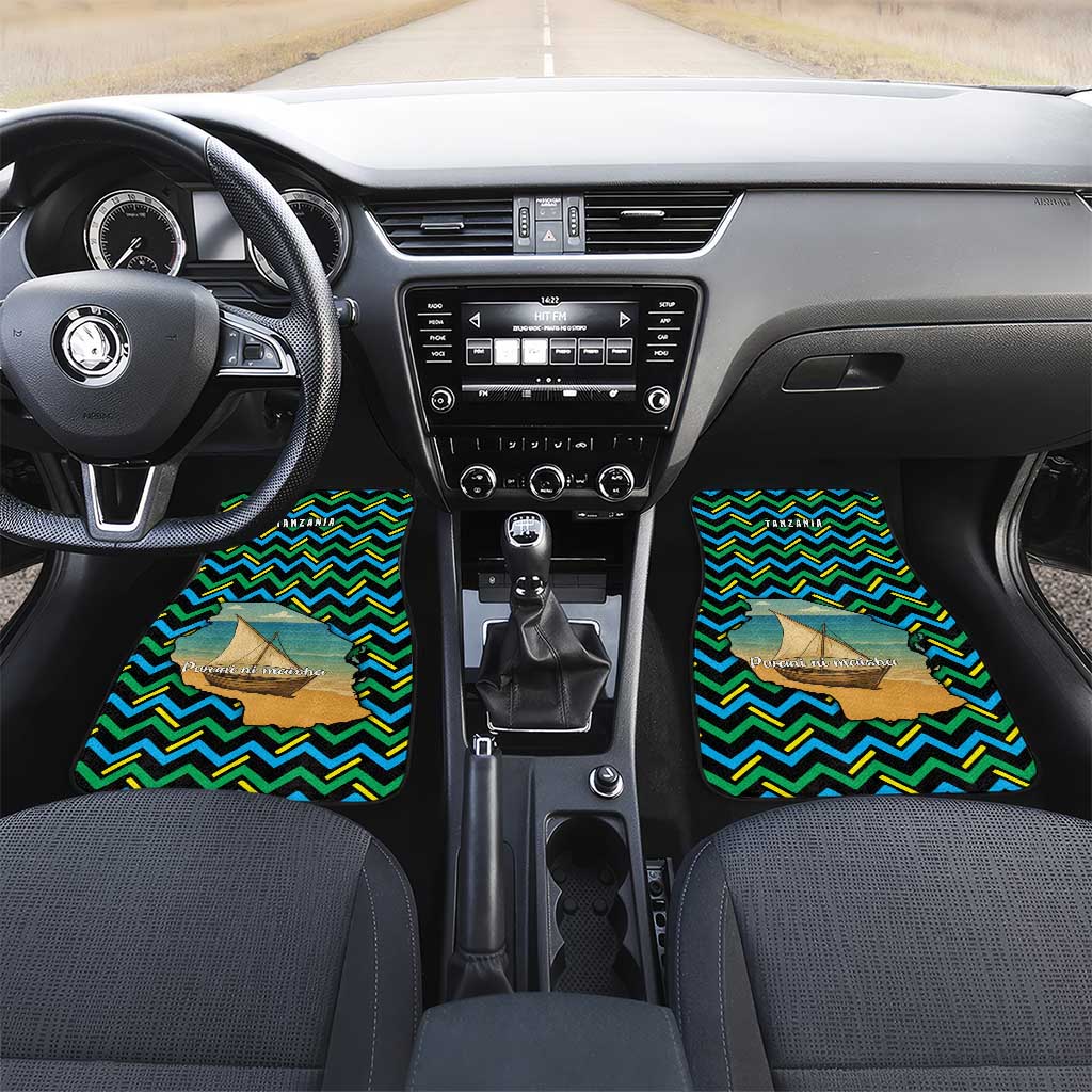 Tanzania Coastal Life Car Mats - Swahili Dhow Boat and Tribal Pattern
