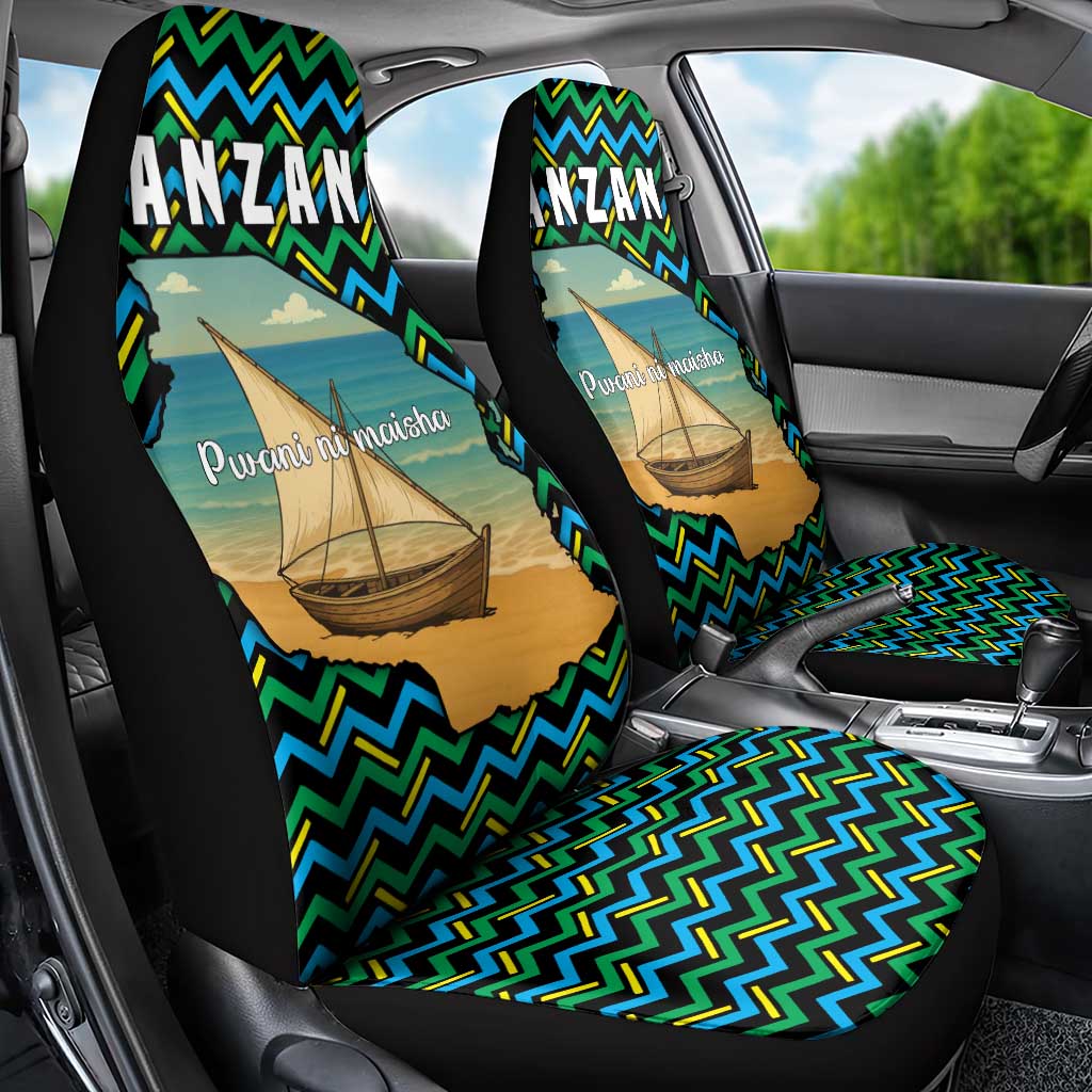 Tanzania Coastal Life Car Seat Cover - Swahili Dhow Boat and Tribal Pattern