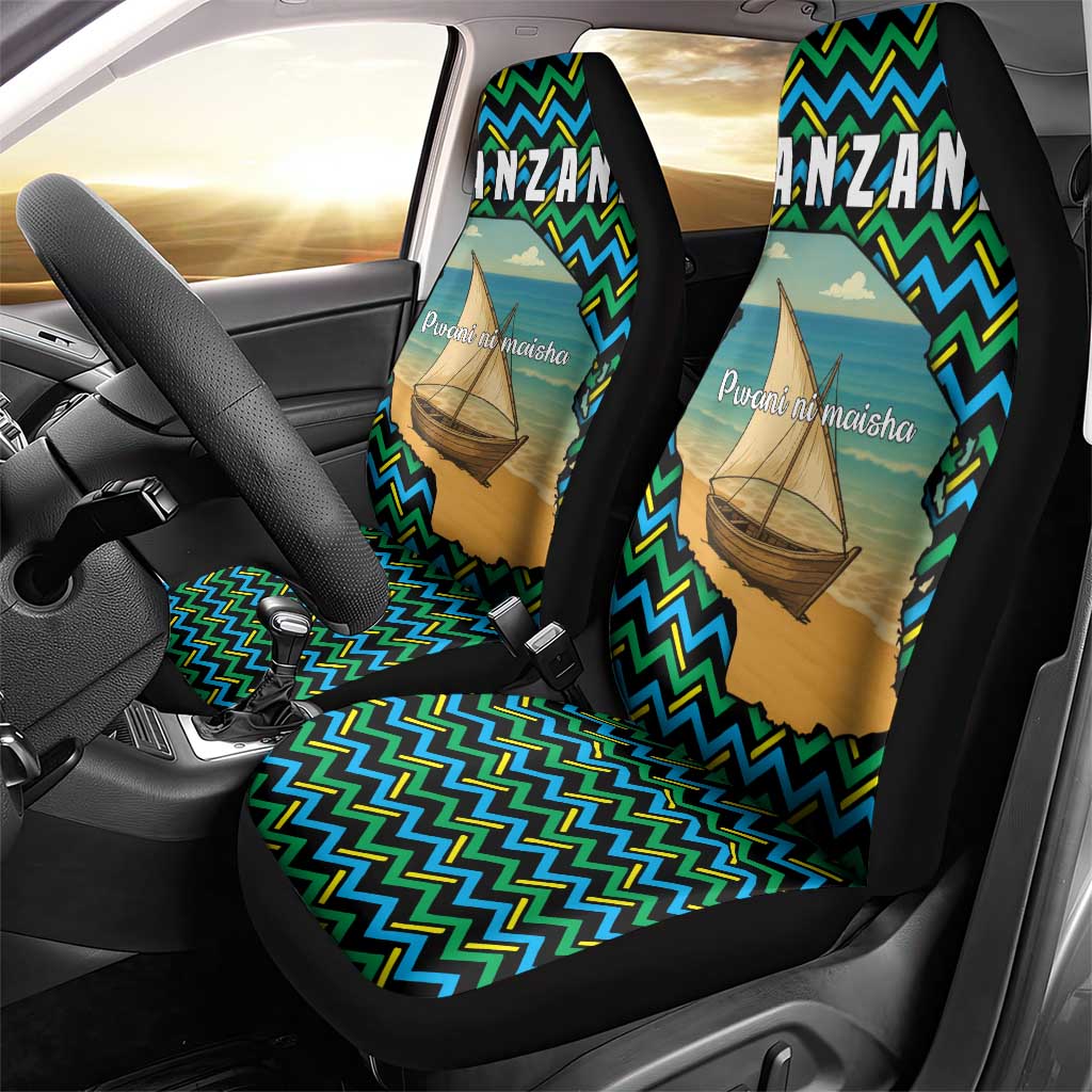 Tanzania Coastal Life Car Seat Cover - Swahili Dhow Boat and Tribal Pattern