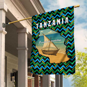 Tanzania Coastal Life Garden Flag - Swahili Dhow Boat and Tribal Pattern