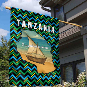 Tanzania Coastal Life Garden Flag - Swahili Dhow Boat and Tribal Pattern