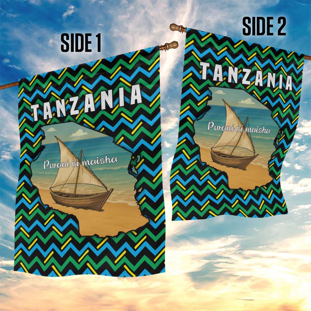 Tanzania Coastal Life Garden Flag - Swahili Dhow Boat and Tribal Pattern