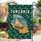 Tanzania Coastal Life Garden Flag - Swahili Dhow Boat and Tribal Pattern