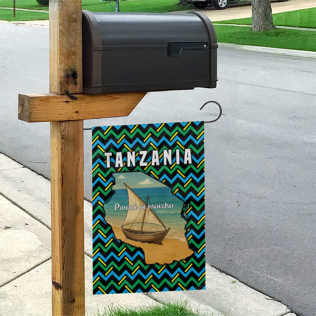 Tanzania Coastal Life Garden Flag - Swahili Dhow Boat and Tribal Pattern