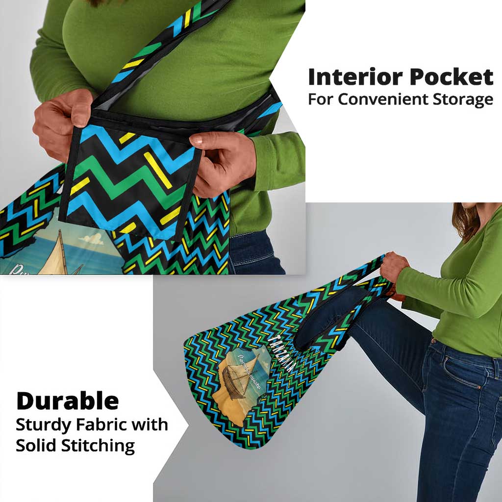 Tanzania Coastal Life Grocery Bag - Swahili Dhow Boat and Tribal Pattern