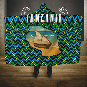 Tanzania Coastal Life Hooded Blanket - Swahili Dhow Boat and Tribal Pattern