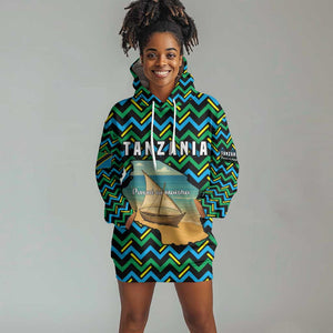 Tanzania Coastal Life Hoodie Dress - Swahili Dhow Boat and Tribal Pattern