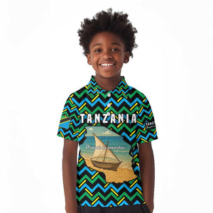 Tanzania Coastal Life Kid Polo Shirt - Swahili Dhow Boat and Tribal Pattern
