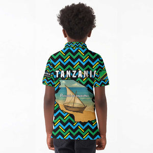 Tanzania Coastal Life Kid Polo Shirt - Swahili Dhow Boat and Tribal Pattern