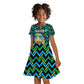 Tanzania Coastal Life Kid Short Sleeve Dress - Swahili Dhow Boat and Tribal Pattern