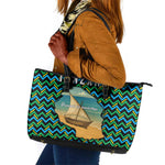 Tanzania Coastal Life Leather Tote Bag - Swahili Dhow Boat and Tribal Pattern