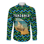 Tanzania Coastal Life Long Sleeve Button Shirt - Swahili Dhow Boat and Tribal Pattern