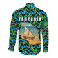 Tanzania Coastal Life Long Sleeve Button Shirt - Swahili Dhow Boat and Tribal Pattern