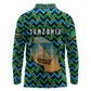 Tanzania Coastal Life Long Sleeve Polo Shirt - Swahili Dhow Boat and Tribal Pattern