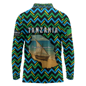 Tanzania Coastal Life Long Sleeve Polo Shirt - Swahili Dhow Boat and Tribal Pattern