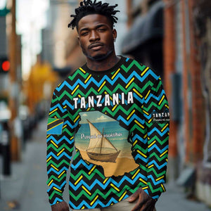 Tanzania Coastal Life Long Sleeve Shirt - Swahili Dhow Boat and Tribal Pattern