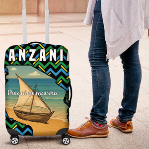Tanzania Coastal Life Luggage Cover - Swahili Dhow Boat and Tribal Pattern